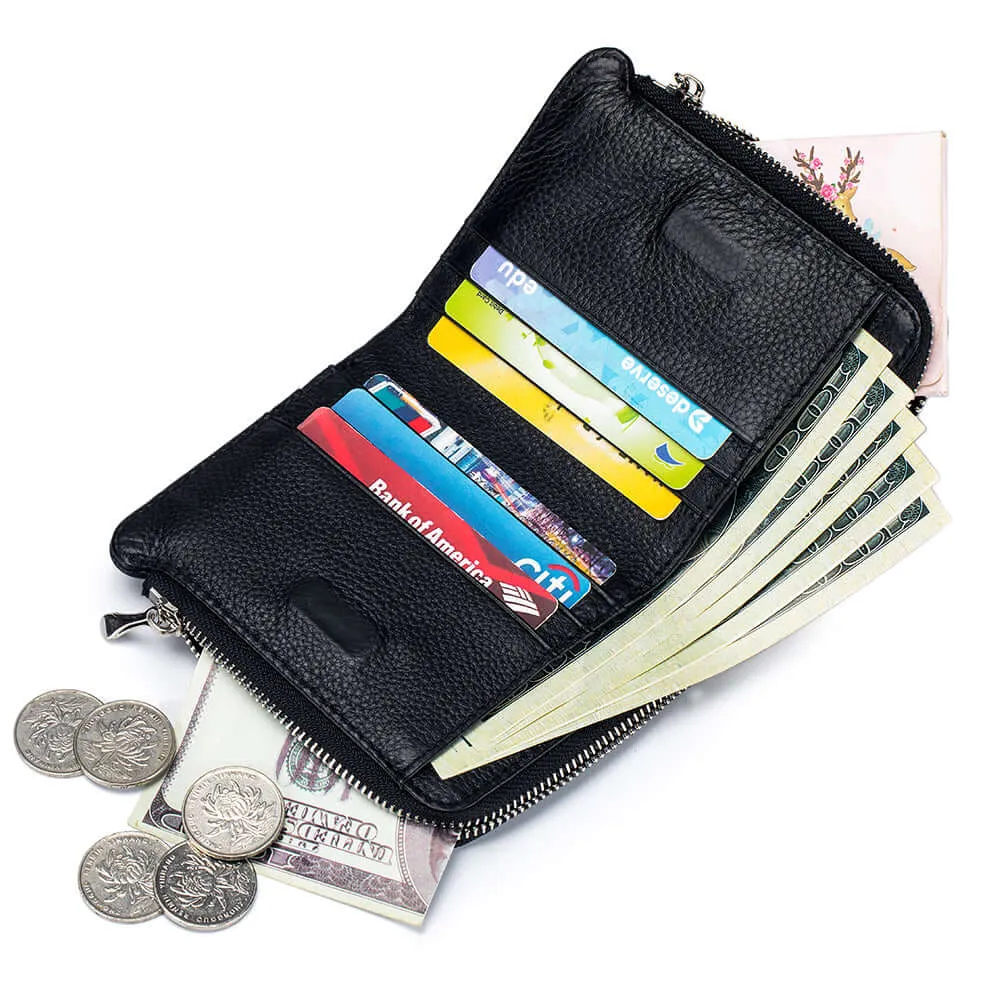 Women's Leather Double-Zip Wallet - Compact and Stylish