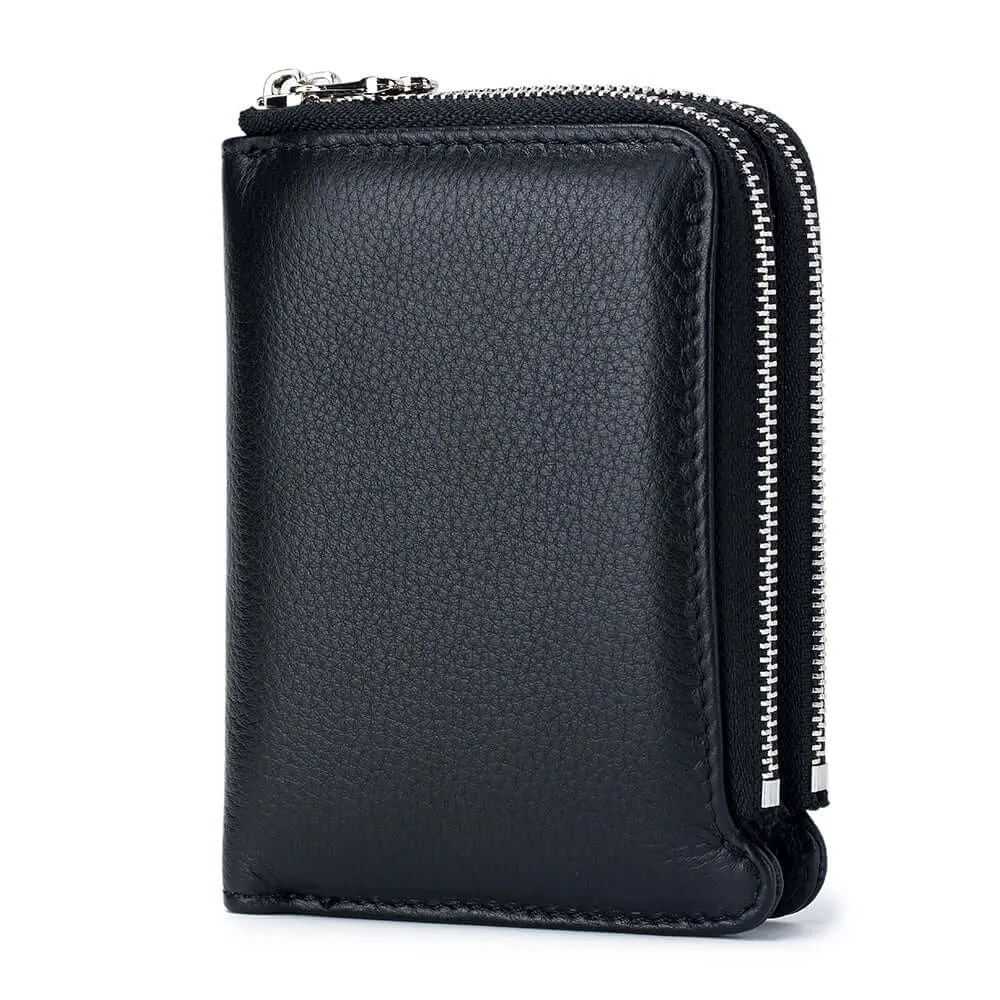 Women's Leather Double-Zip Wallet - Compact and Stylish