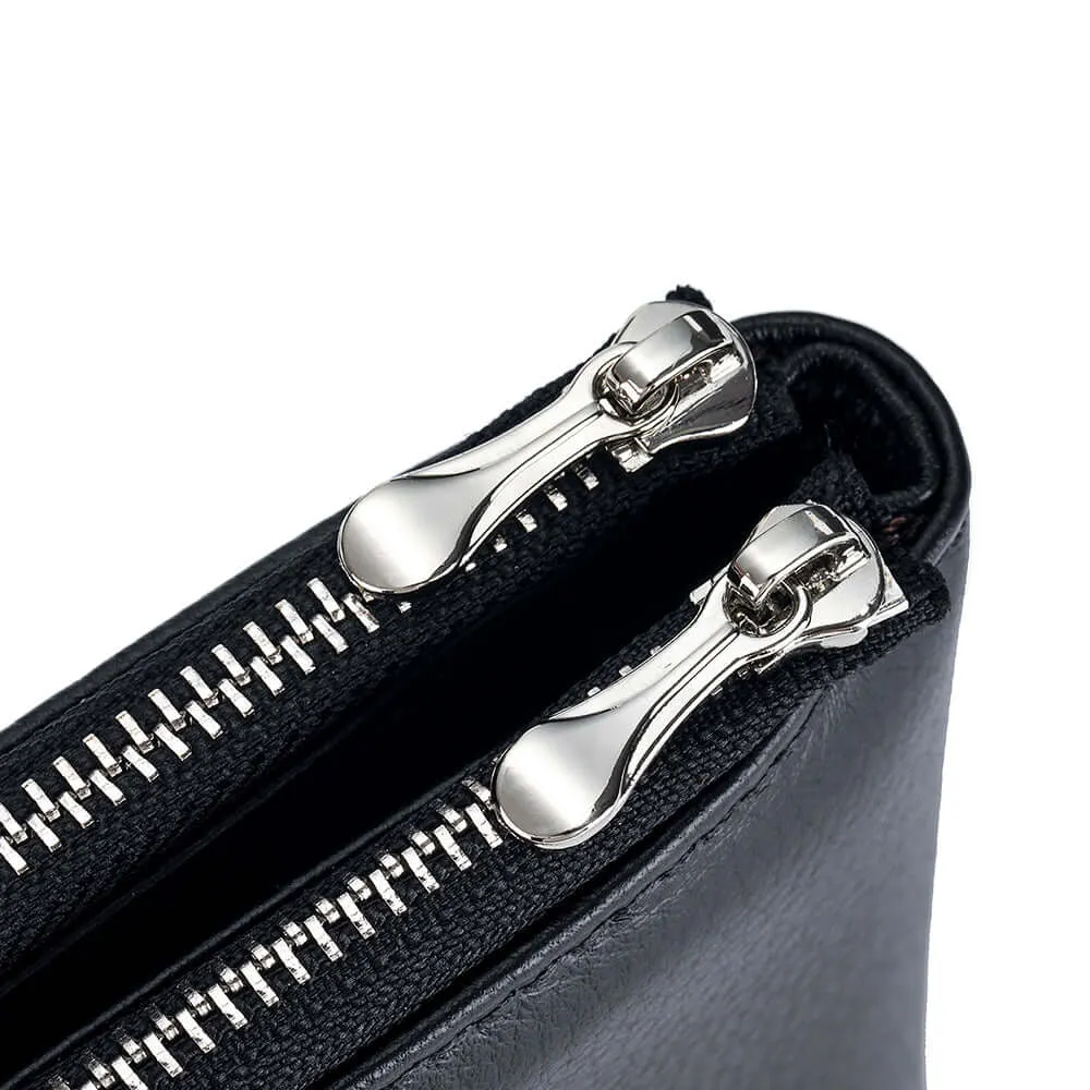 Women's Leather Double-Zip Wallet - Compact and Stylish