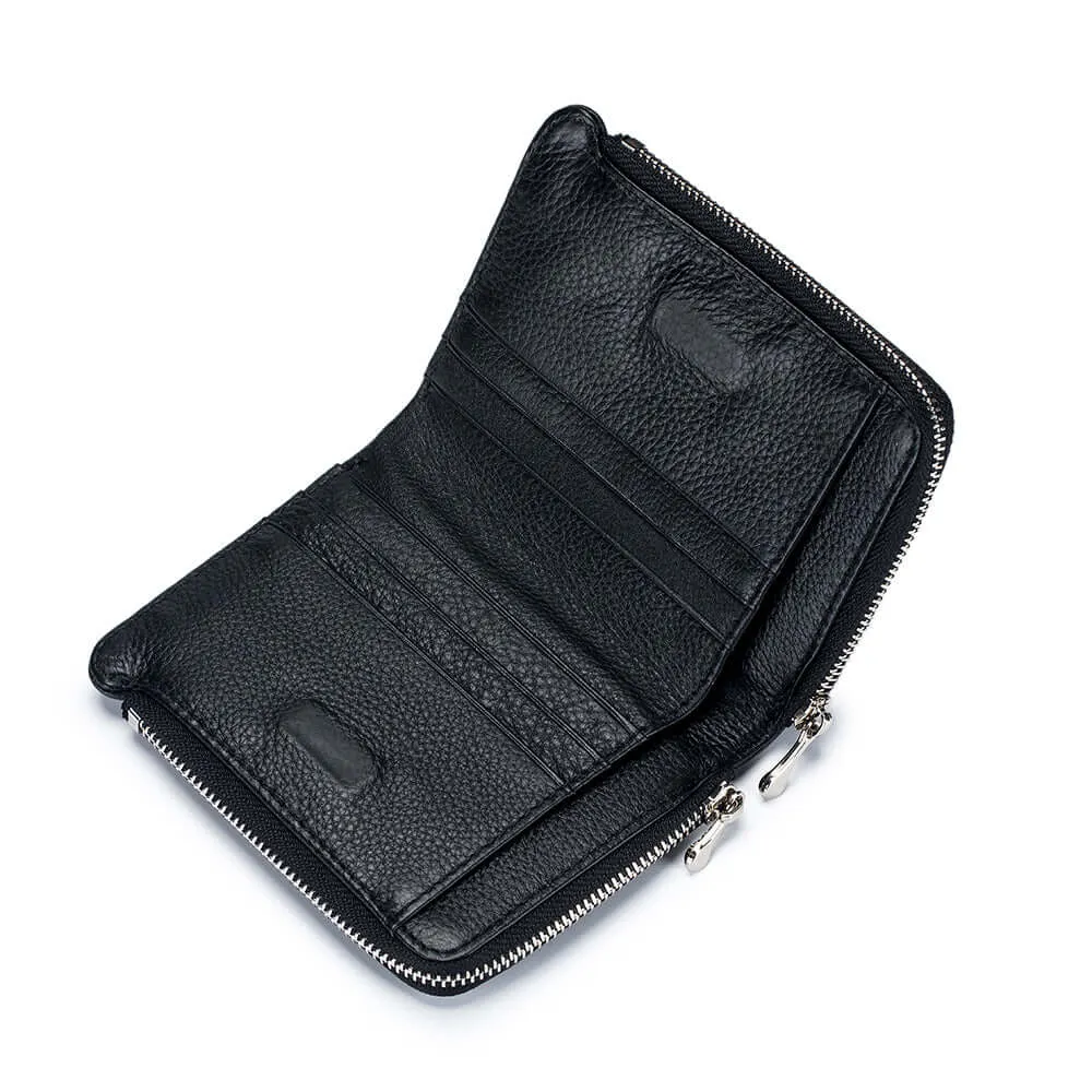 Women's Leather Double-Zip Wallet - Compact and Stylish
