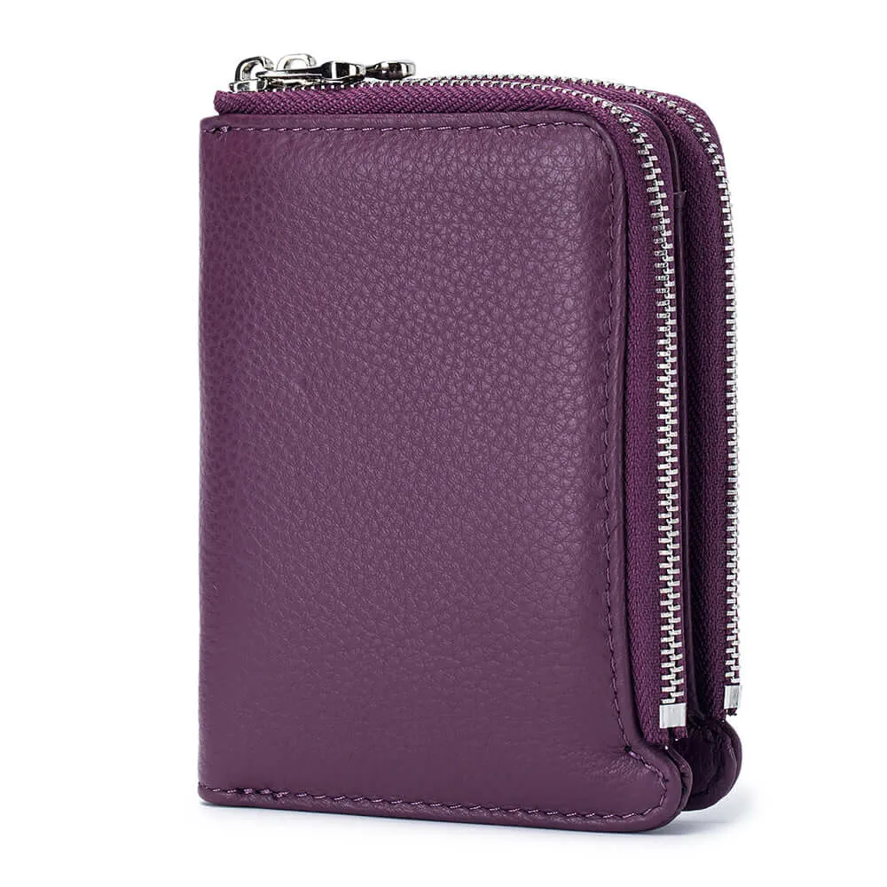 Women's Leather Double-Zip Wallet - Compact and Stylish