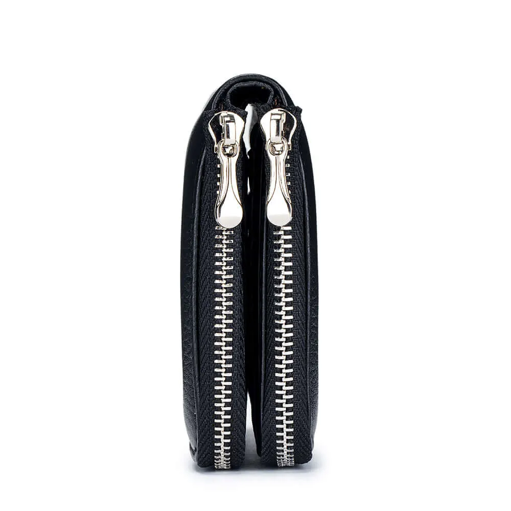 Women's Leather Double-Zip Wallet - Compact and Stylish